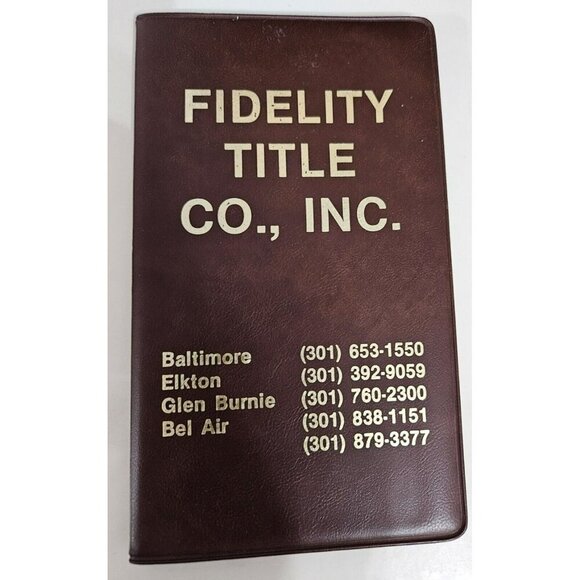 Business Card Holder Book Fidelity‎ Title Co., Inc. circa 1989 Brown Vintage - Picture 1 of 4